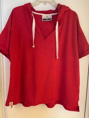 Holloway Bright Red Short-Sleeve Hooded Pullover with White Drawstrings